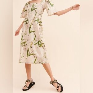 open lace back dress Sage Multi Plus Size Floral Organza Cascade High Low Midi Dress